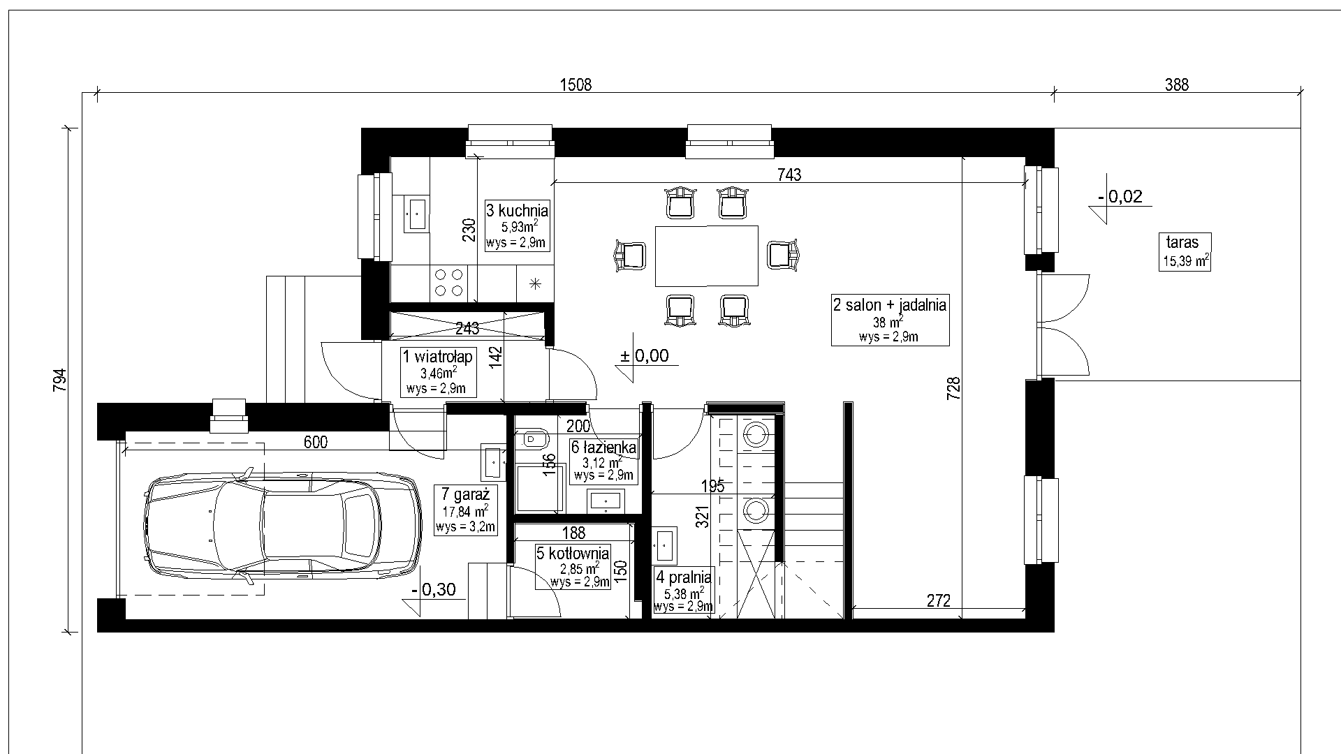 Rut parteru lokalu z pokazanym rozkładem pomieszczeń