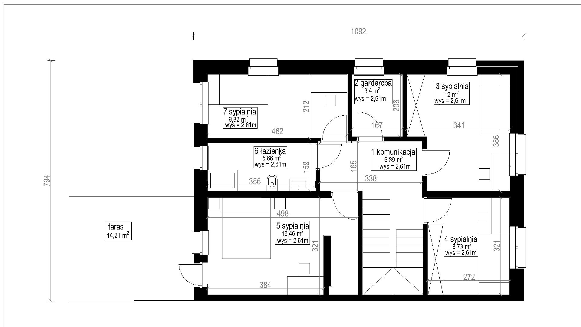 Rut piętra lokalu z pokazanym rozkładem pomieszczeń