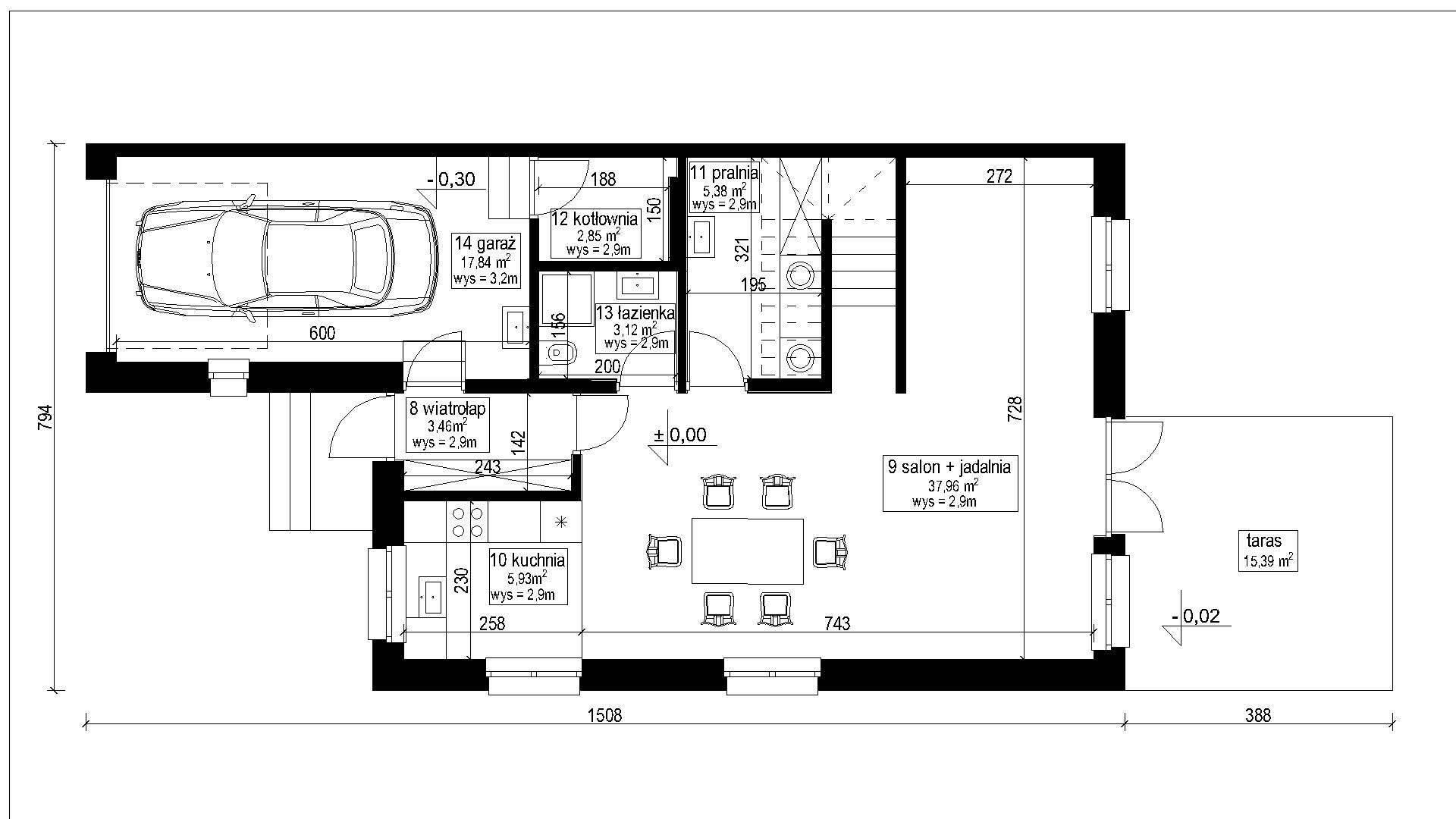 Rut parteru lokalu z pokazanym rozkładem pomieszczeń