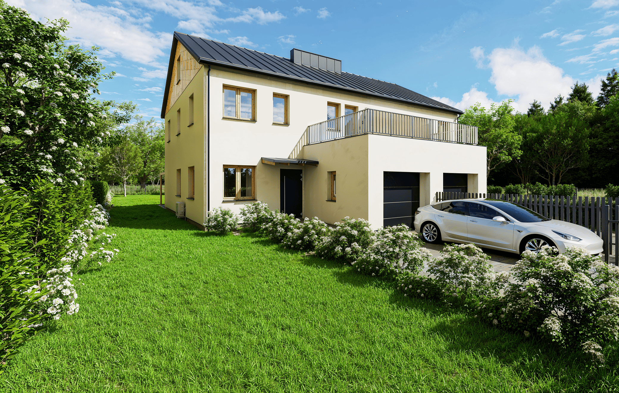 Wizualizacja budynku mieszkalnego jednorodzinnego od frontu