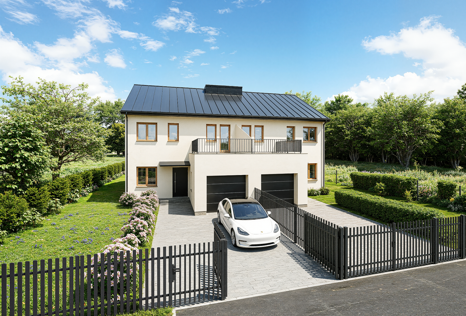 Wizualizacja budynku mieszkalnego jednorodzinnego od strony osi symetrii