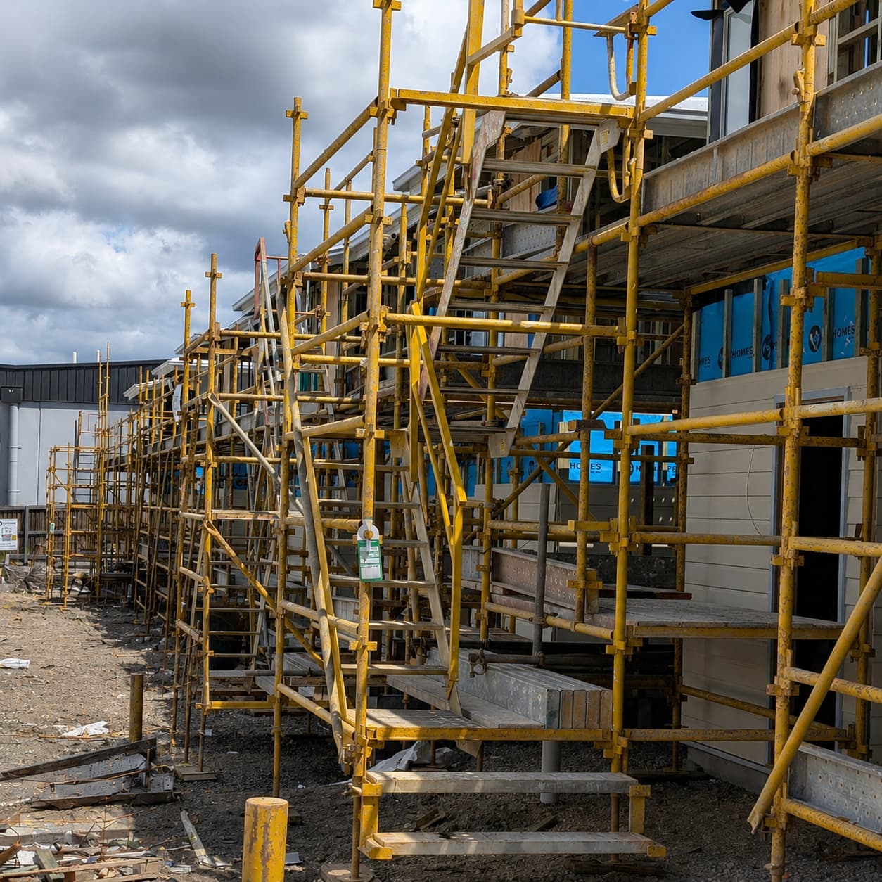 Image of installed ground-up steel scaffolding