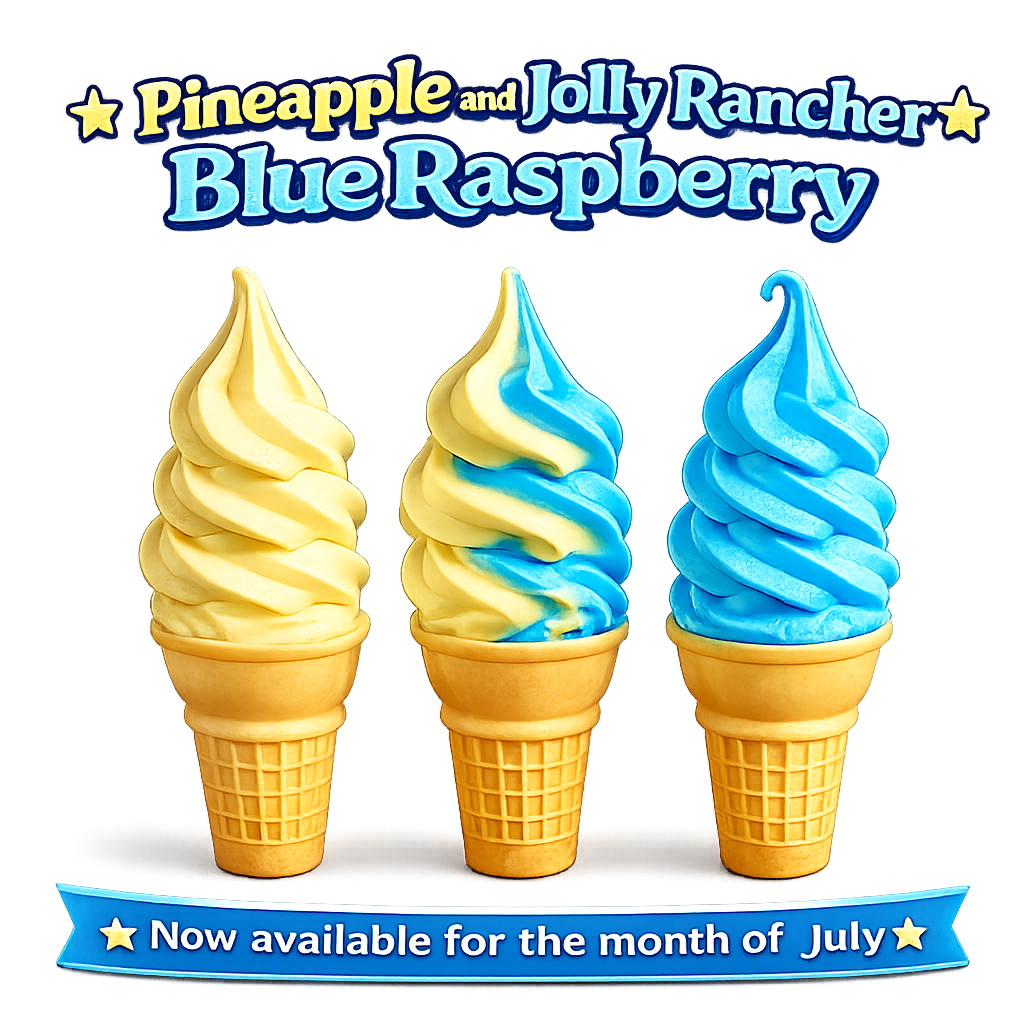Pineapple and Jolly Rancher TWIST ice cream, only for the month of july