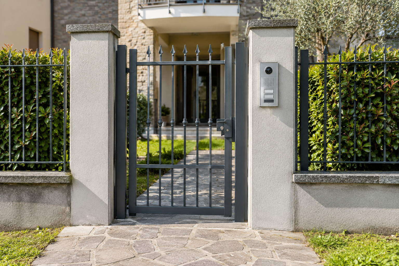 Cancello pedonale e ingresso condominiale