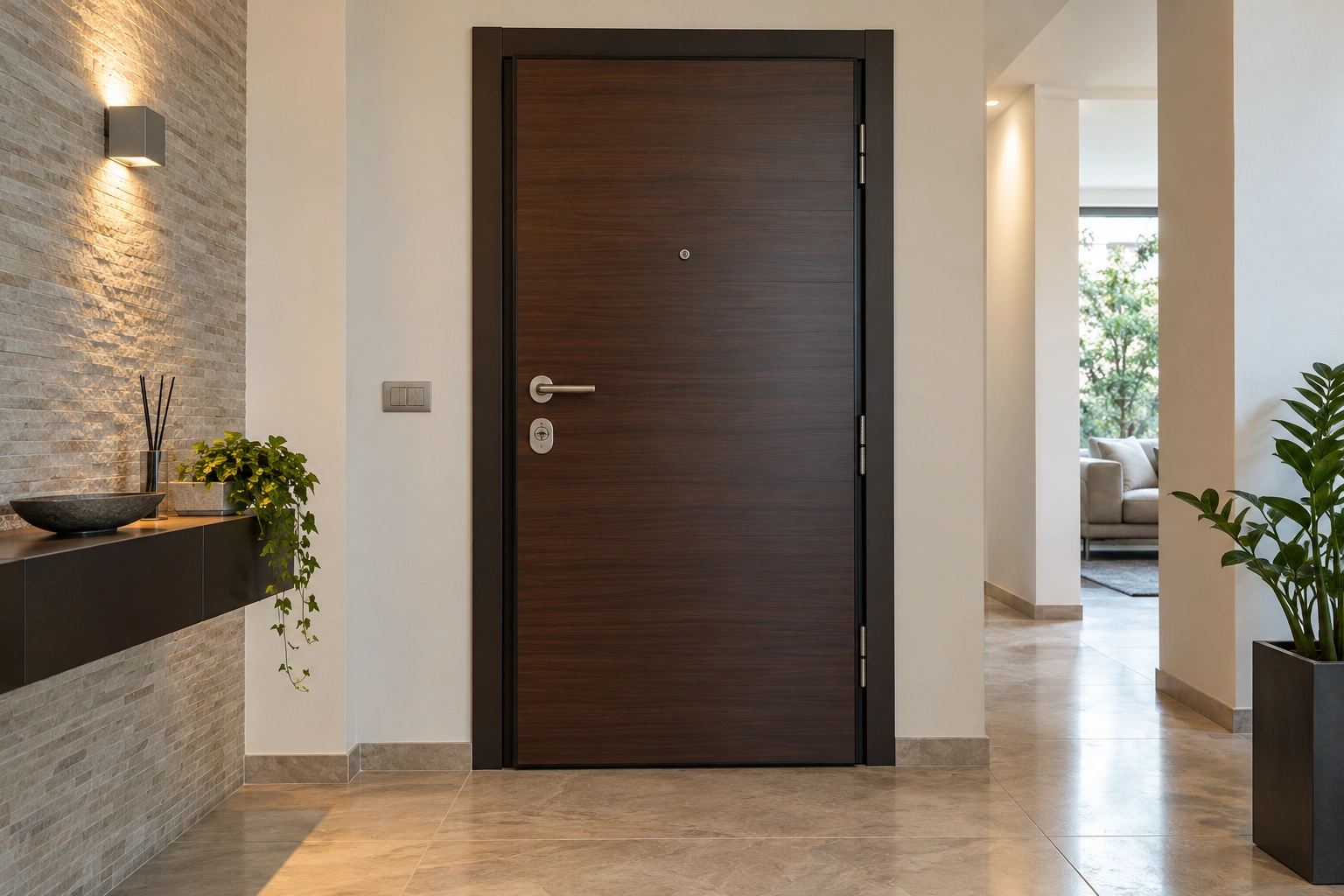 Porta blindata in un corridoio residenziale
