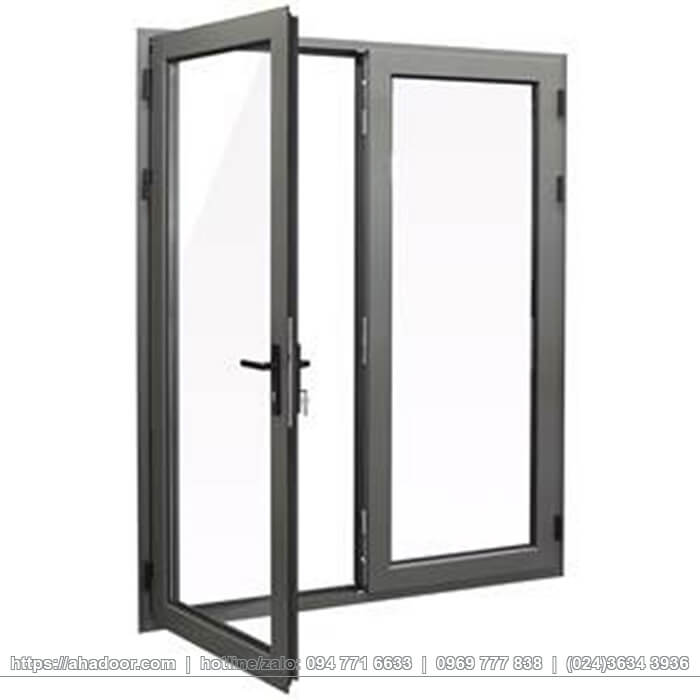 Kích thước cửa đi 2 cánh thông phòng bằng nhôm kính
