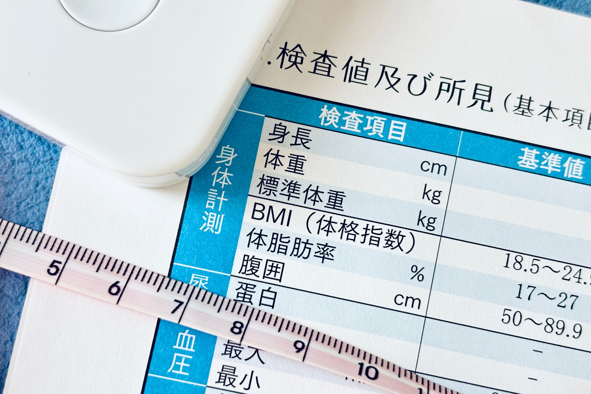 健康診断の結果票と検査値の一覧