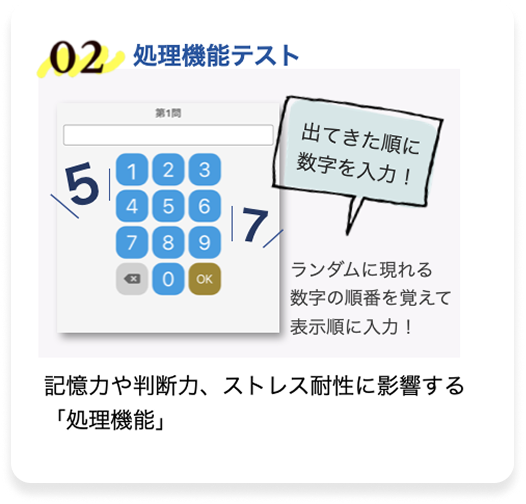 処理機能テスト：ランダムに現れる数字の順番を覚えて表示順に入力する