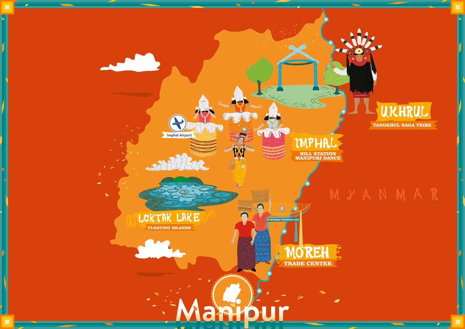 illustrated travel map of manipur