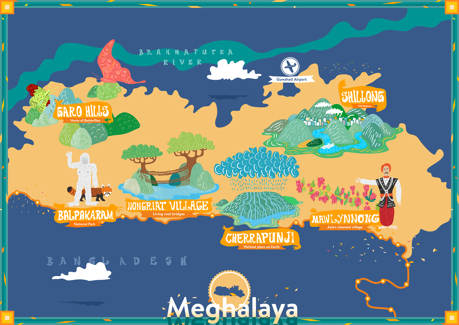 illustrated travel map meghalaya