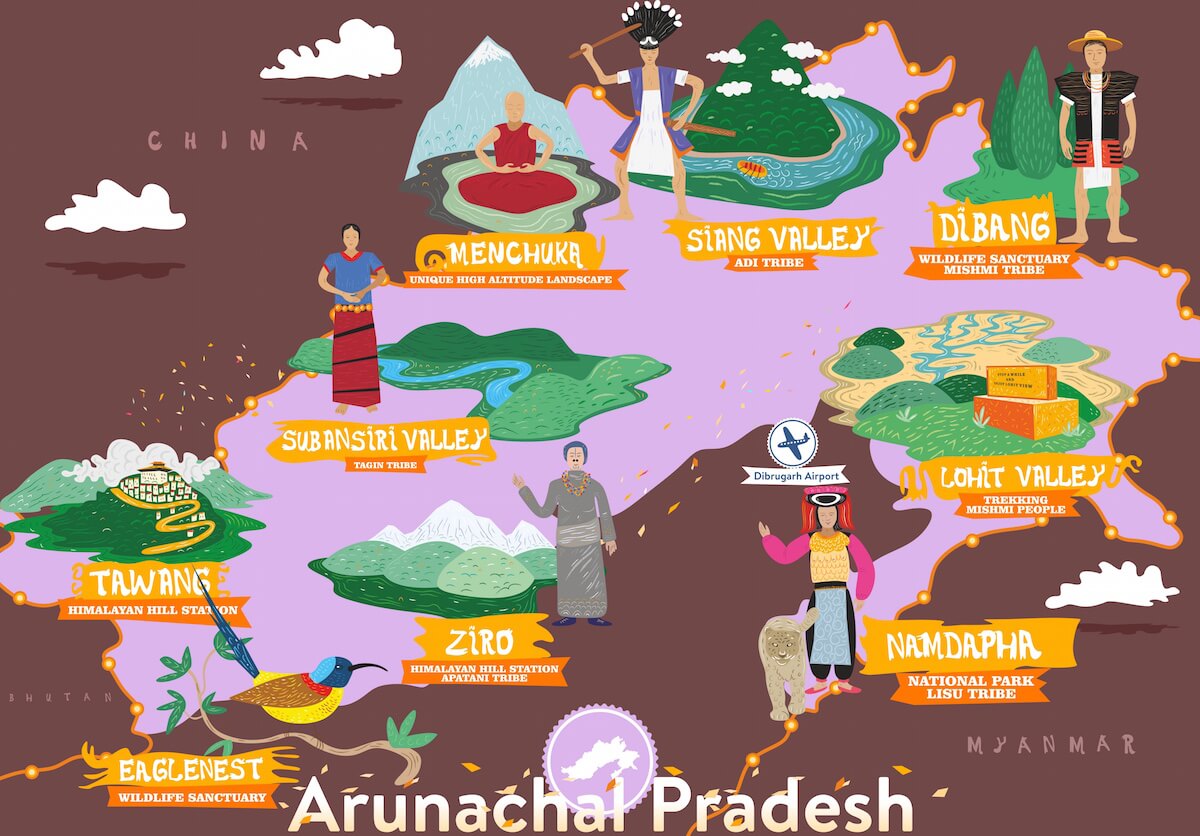 Illustrated Tourism Map of Arunachal Pradesh