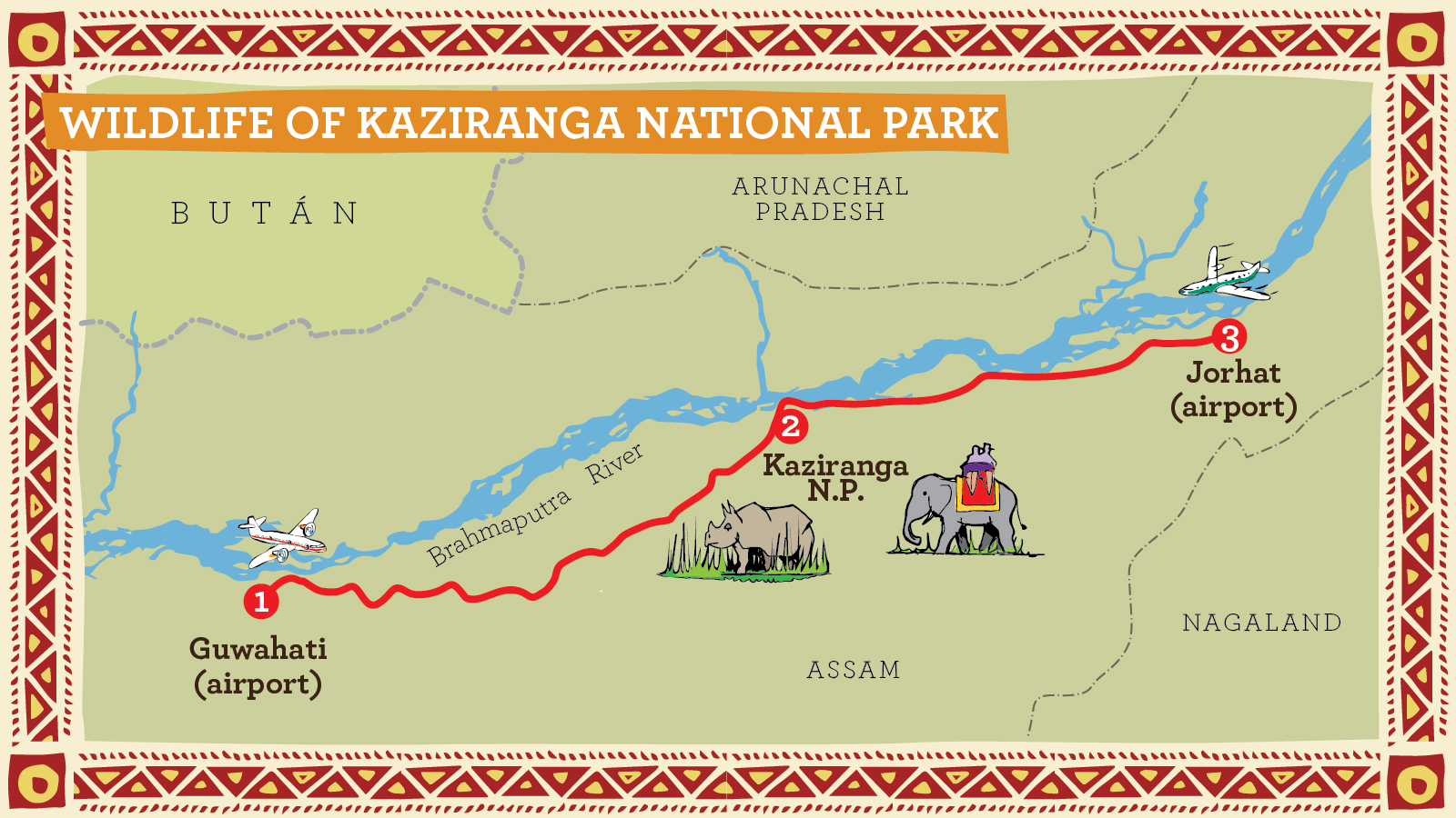 route map for kaziranga wildlife tour