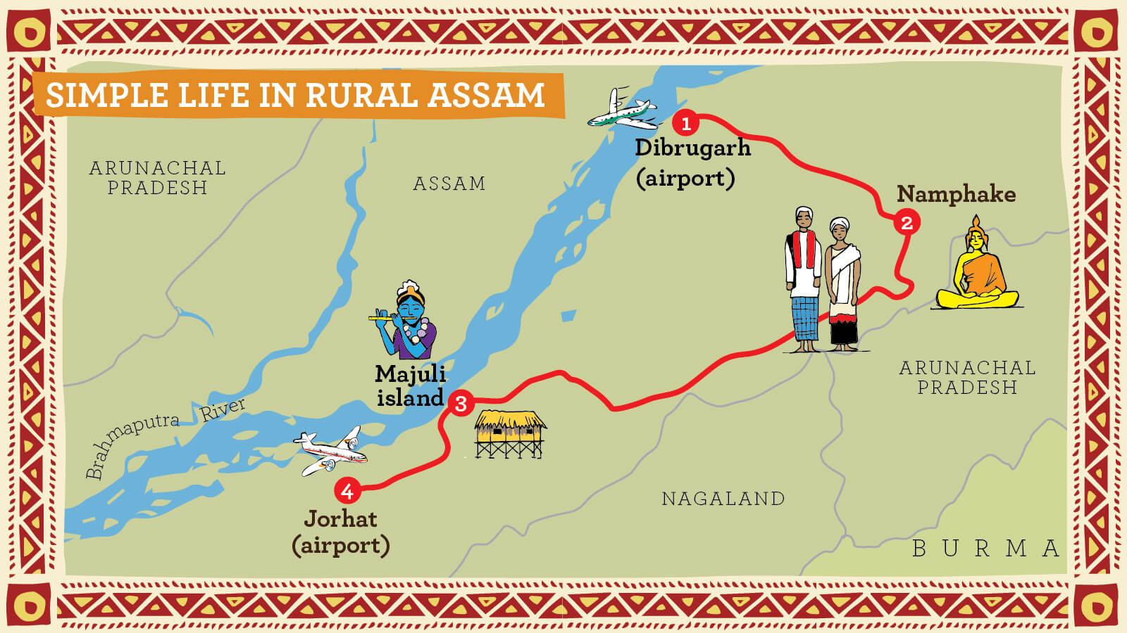 Illustrated Route Map for Assam Rural Travel and Tour
