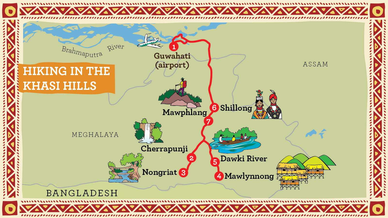 Adventure and Trekking in Meghalaya Illustrated Map