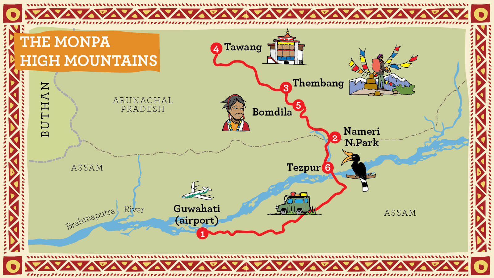 Illustrated Route Map for Trekking in Tawang in Arunachal Pradesh