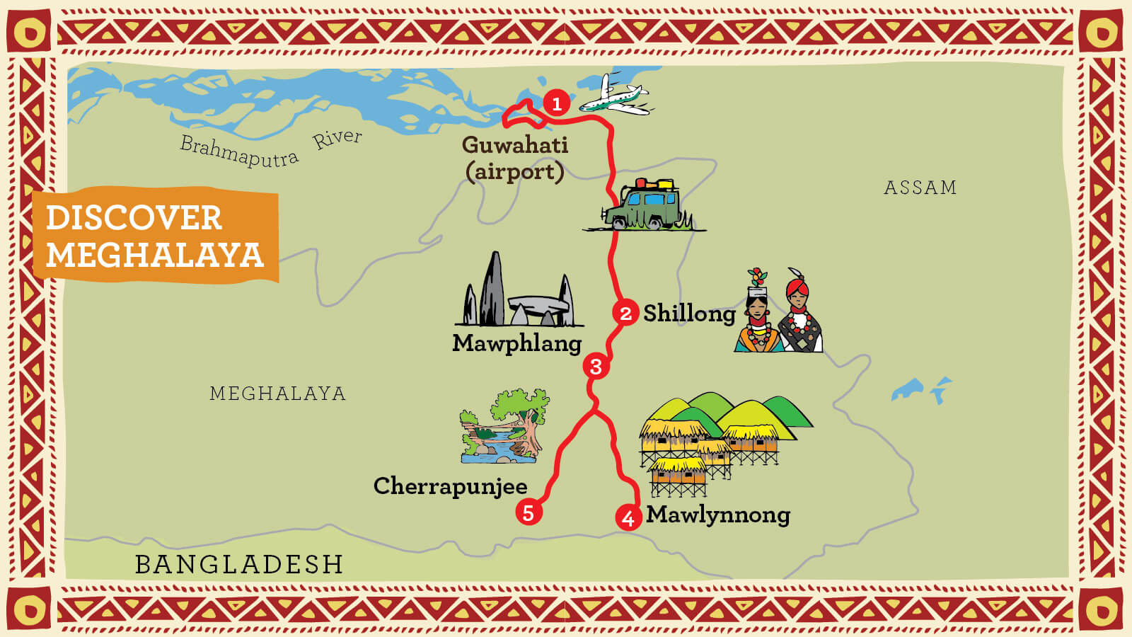 Illustrated Route Map of Meghalaya Tour and Travel