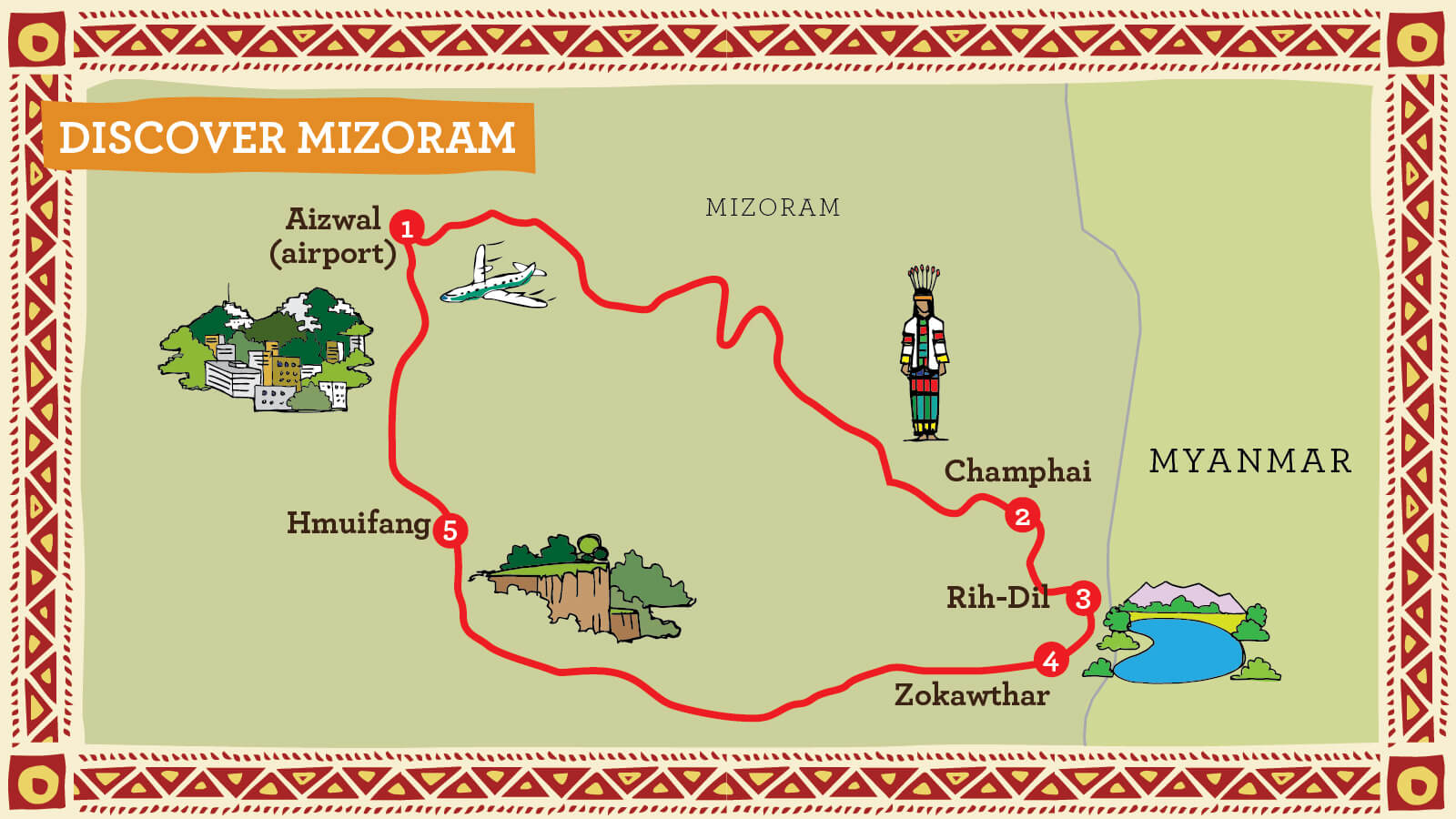 Illustrated Route Map - Mizoram Tour and Travel