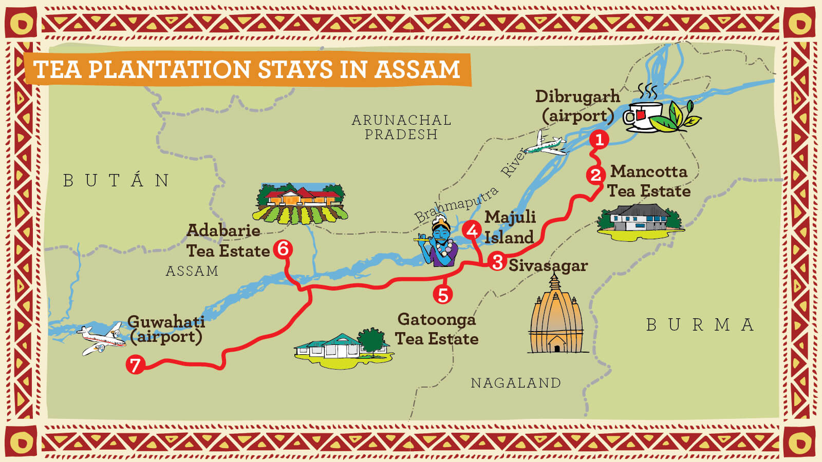 Illustrated Route Map for Assam Tea Estate Tour