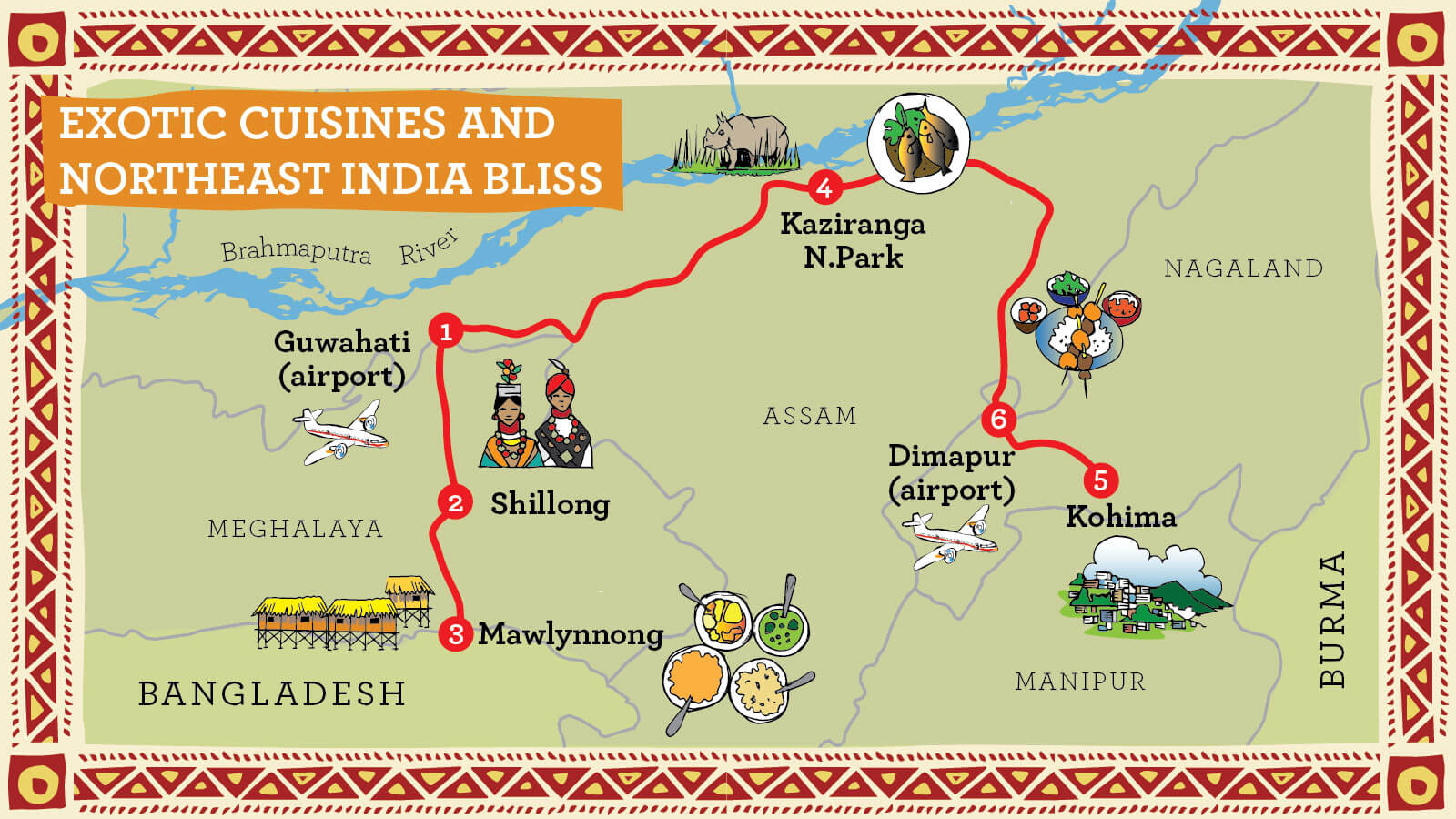 Illustrated Route Map of Northeast India Food Tour