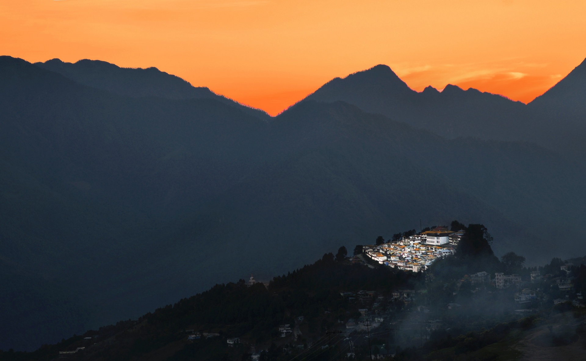 tawang monastery during sunset