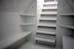 corner shelf in storm shelter