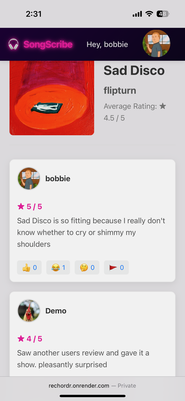 Song Review Feed