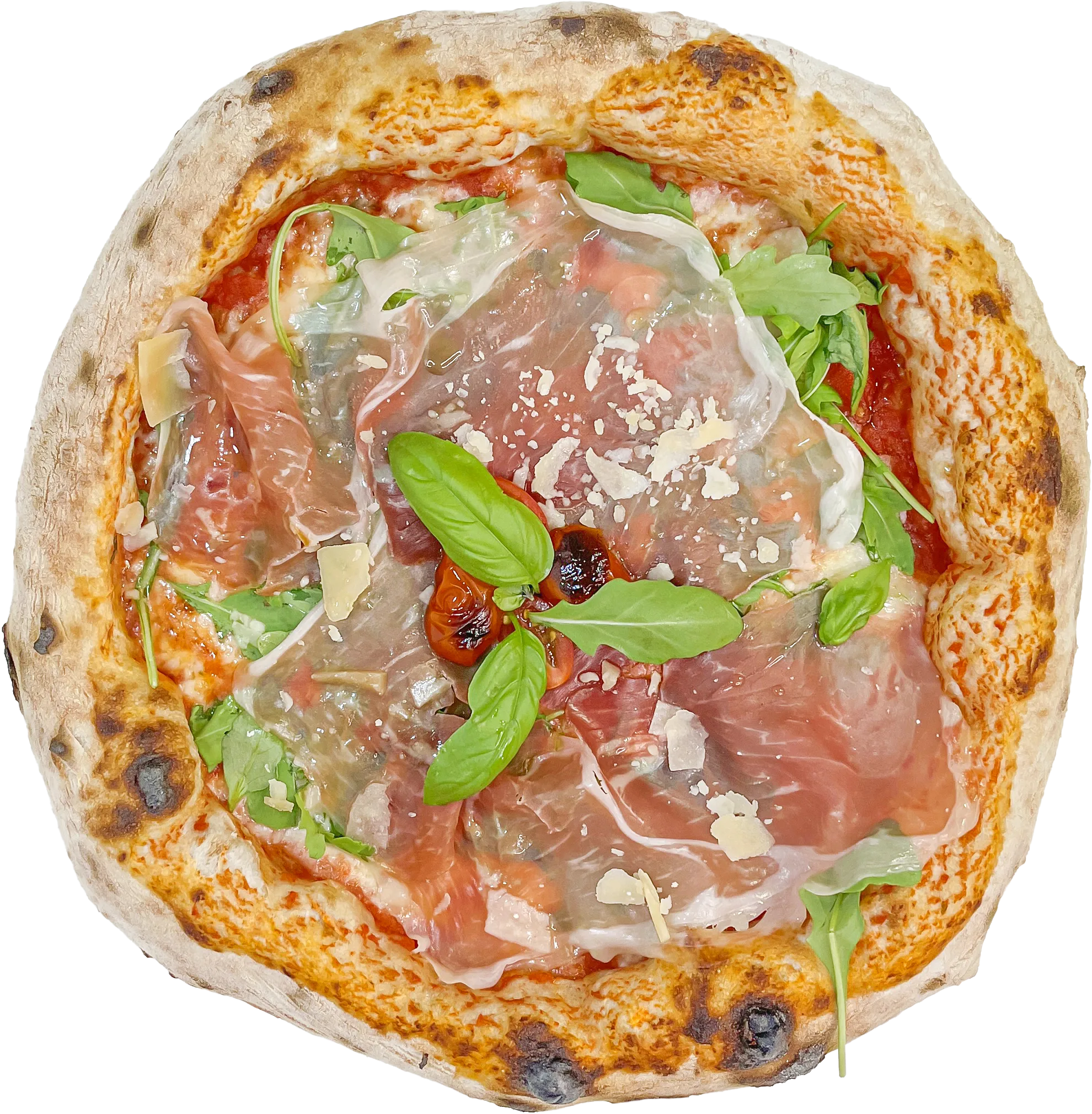 pármai sonkás pizza, rukkolás pizza