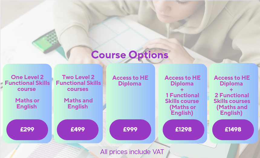 Online Access to HE Diploma Functional Skills level 2 prices options