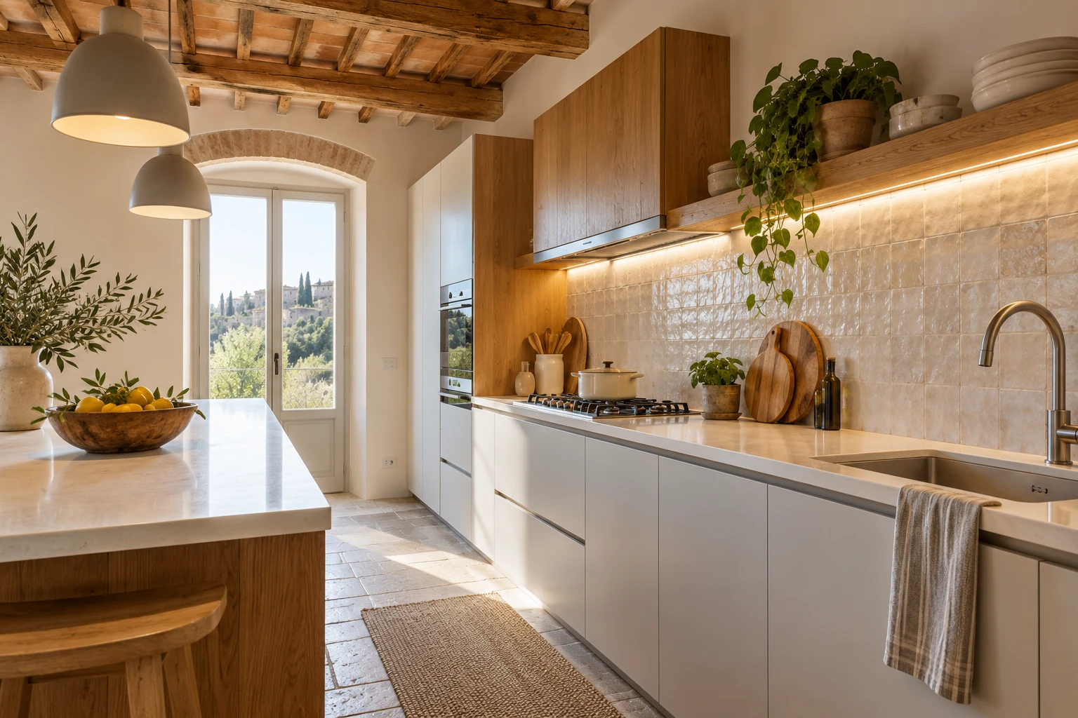 Cucina ristrutturata con pavimenti e rivestimenti coordinati