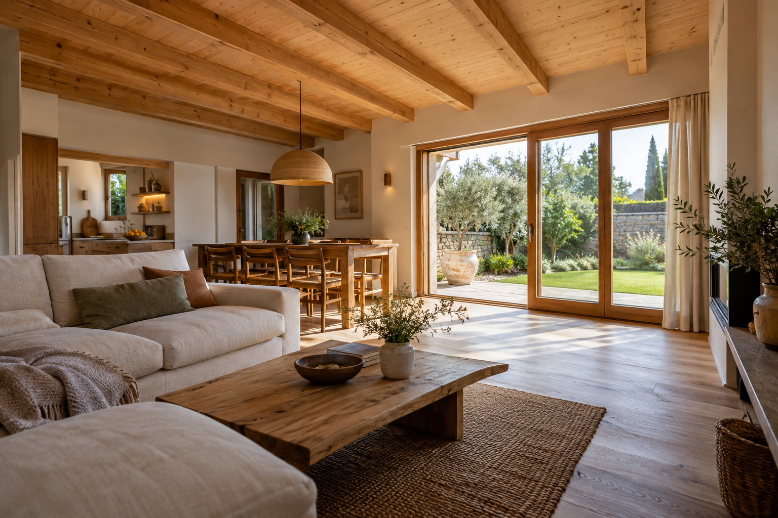 Spazi interni di una casa in legno - immagine illustrativa generata