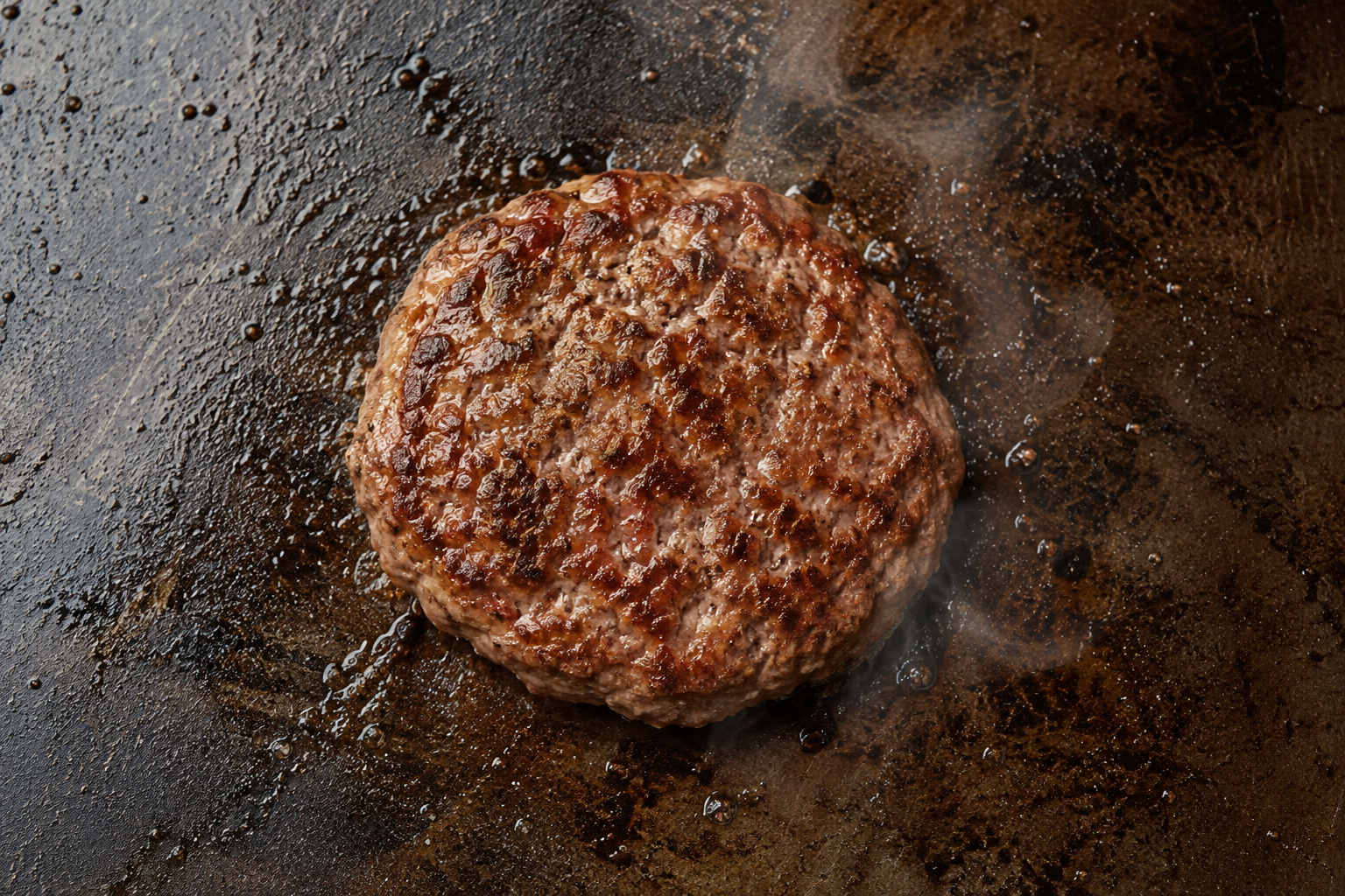 Immagine illustrativa generata con AI: hamburger sulla piastra visto dall’alto; non è una foto di un prodotto specifico di Edi-Bar