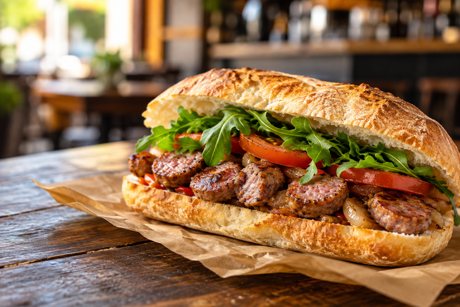Immagine illustrativa generata con AI: panino con salsiccia; non è una foto di un prodotto specifico di Edi-Bar